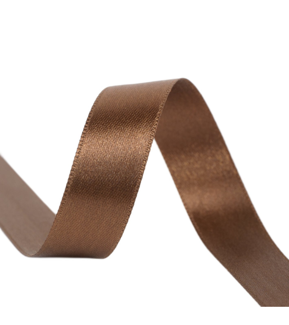 40m reel double-sided satin ribbon made in France brown green
