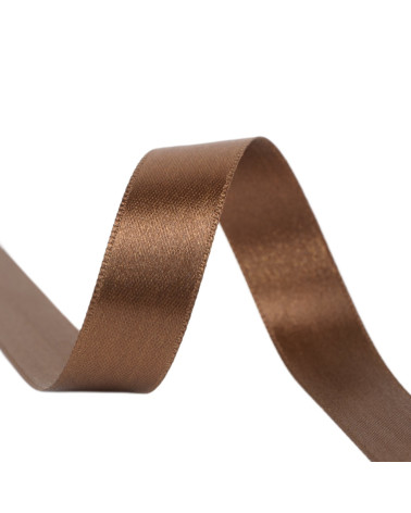 Spool of 40m double-sided satin ribbon made in France, brown and green