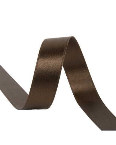 Spool of 40m double-sided satin ribbon made in France, dark brown