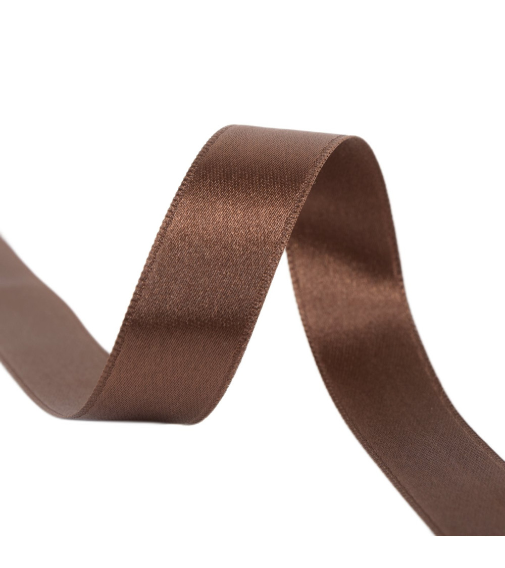 40m reel double-sided satin ribbon made in France chocolate brown