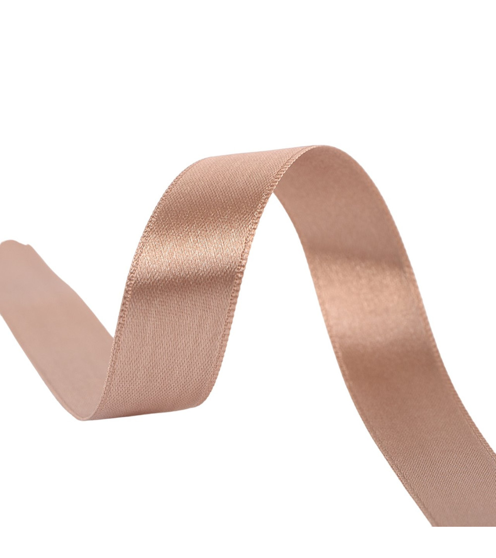 40m reel double-sided satin ribbon made in France light brown