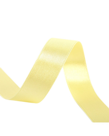 Spool of 40m double-sided satin ribbon made in France, straw yellow