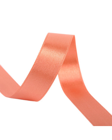 Spool of 40m double-sided satin ribbon made in France coral