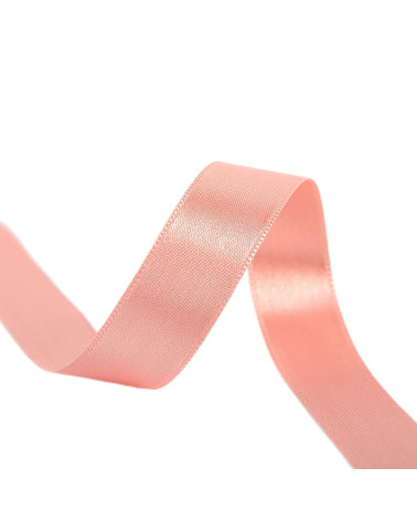 Spool of 40m double-sided satin ribbon made in France, salmon pink