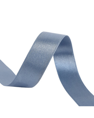 Spool of 40m double-sided satin ribbon made in France, woad blue