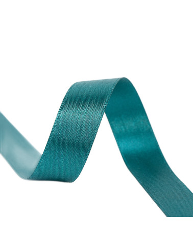 Spool of 40m double-sided satin ribbon made in France, duck blue