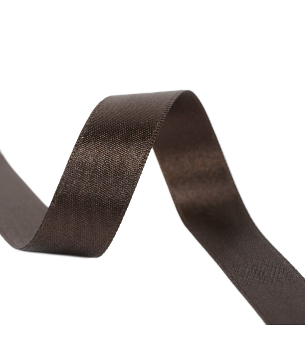 40m spool of double-sided satin ribbon made in France, brown