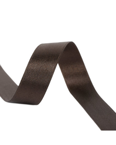 40m spool of double-sided satin ribbon made in France, brown