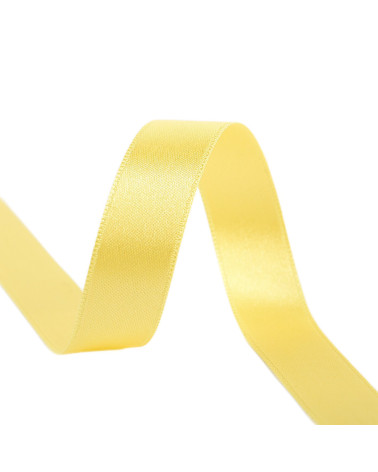 Spool of 40m double-sided satin ribbon made in France, pale yellow