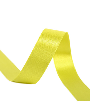40m spool of double-sided satin ribbon made in France, green/mustard