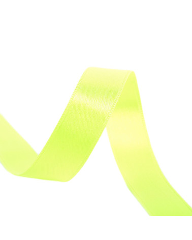 Spool of 40m double-sided satin ribbon made in France, fluorescent yellow