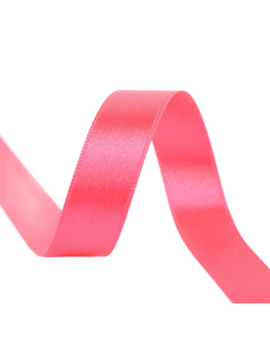 Spool of 40m double-sided satin ribbon made in France, fluorescent pink