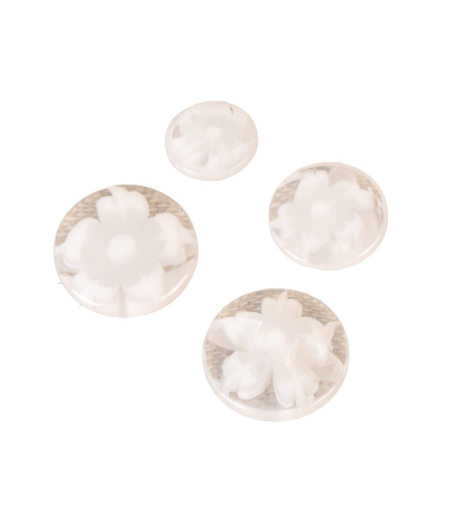 Lot de 6 boutons ronds tunnel fleur blanc