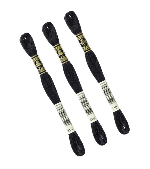 Set di 3 matassine da 8 m filo da ricamo DMC Mouliné 117 100% cotone nero 310