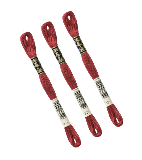 Set of 3 skeins 8m DMC Mouliné embroidery thread 117 100% cotton red 321