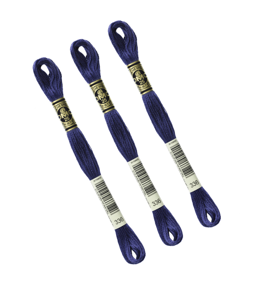Set mit 3 Strängen 8 m DMC Mouliné-Stickgarn 117, 100 % Baumwolle, Marineblau 336