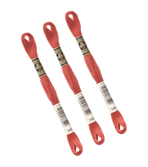 Set of 3 skeins 8m DMC Mouliné embroidery thread 117 100% cotton light red 349