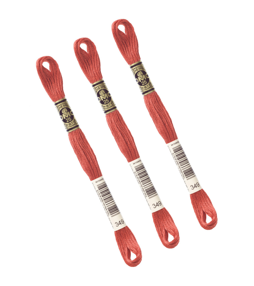 Set of 3 skeins 8m DMC Mouliné embroidery thread 117 100% cotton light red 349