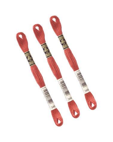 Set of 3 skeins 8m DMC Mouliné embroidery thread 117 100% cotton light red 349