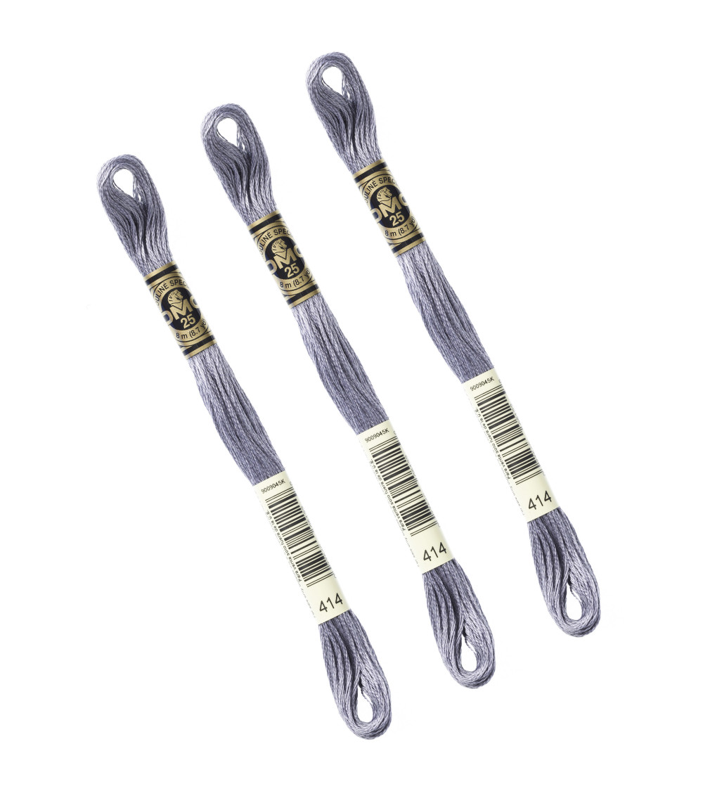Set mit 3 Strängen 8 m DMC Mouliné-Stickgarn 117, 100 % Baumwolle, dunkelgrau 414