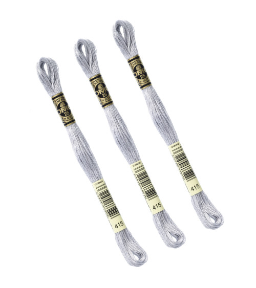 Set of 3 skeins 8m DMC Mouliné embroidery thread 117 100% cotton light gray 415