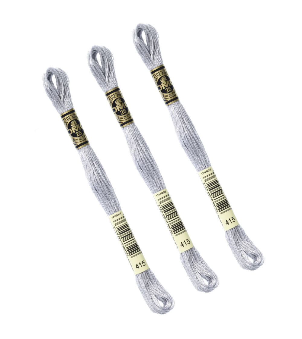 Set of 3 skeins 8m DMC Mouliné embroidery thread 117 100% cotton light gray 415