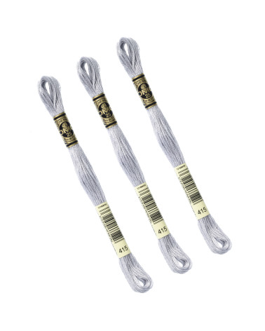 Set of 3 skeins 8m DMC Mouliné embroidery thread 117 100% cotton light gray 415