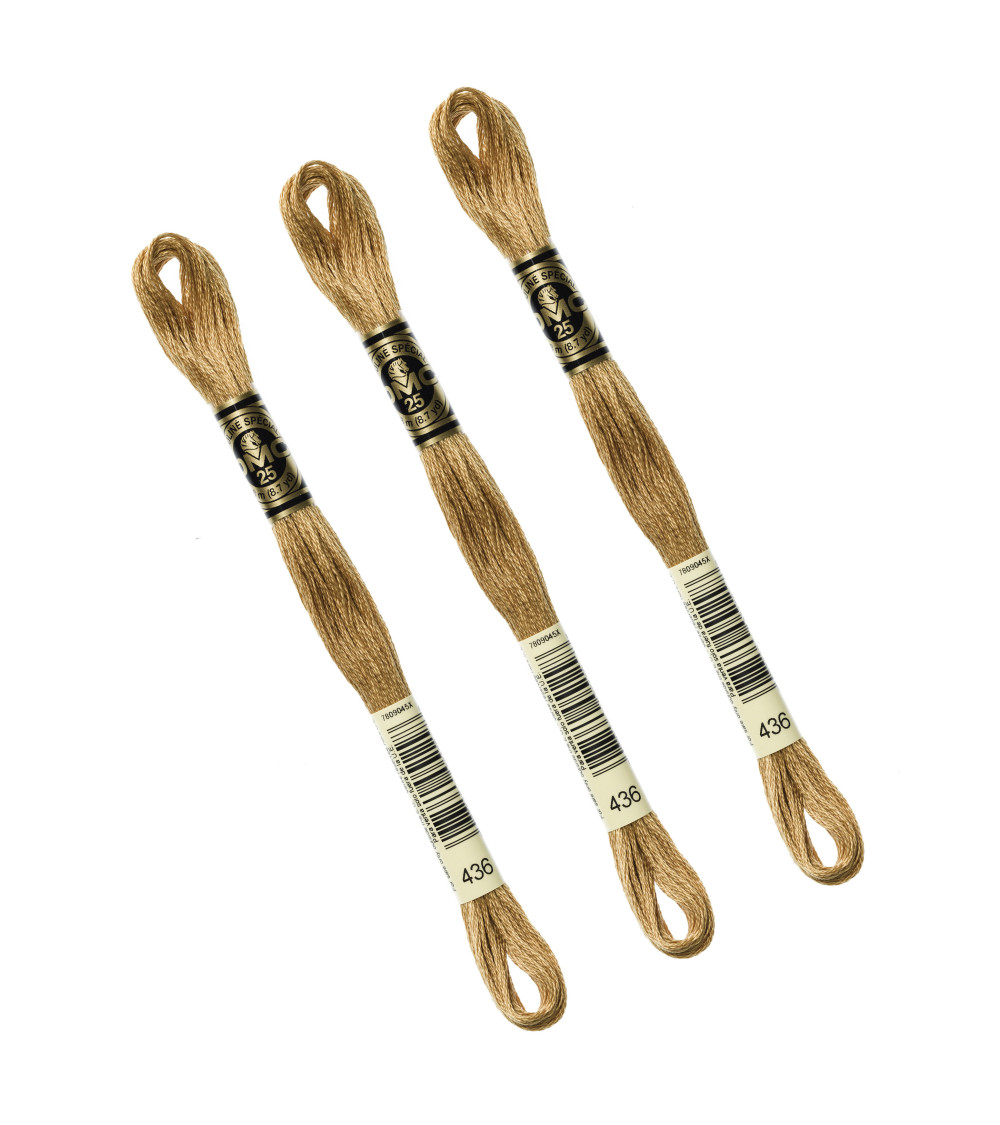 Set of 3 skeins 8m DMC Mouliné embroidery thread 117 100% cotton ocher yellow 436