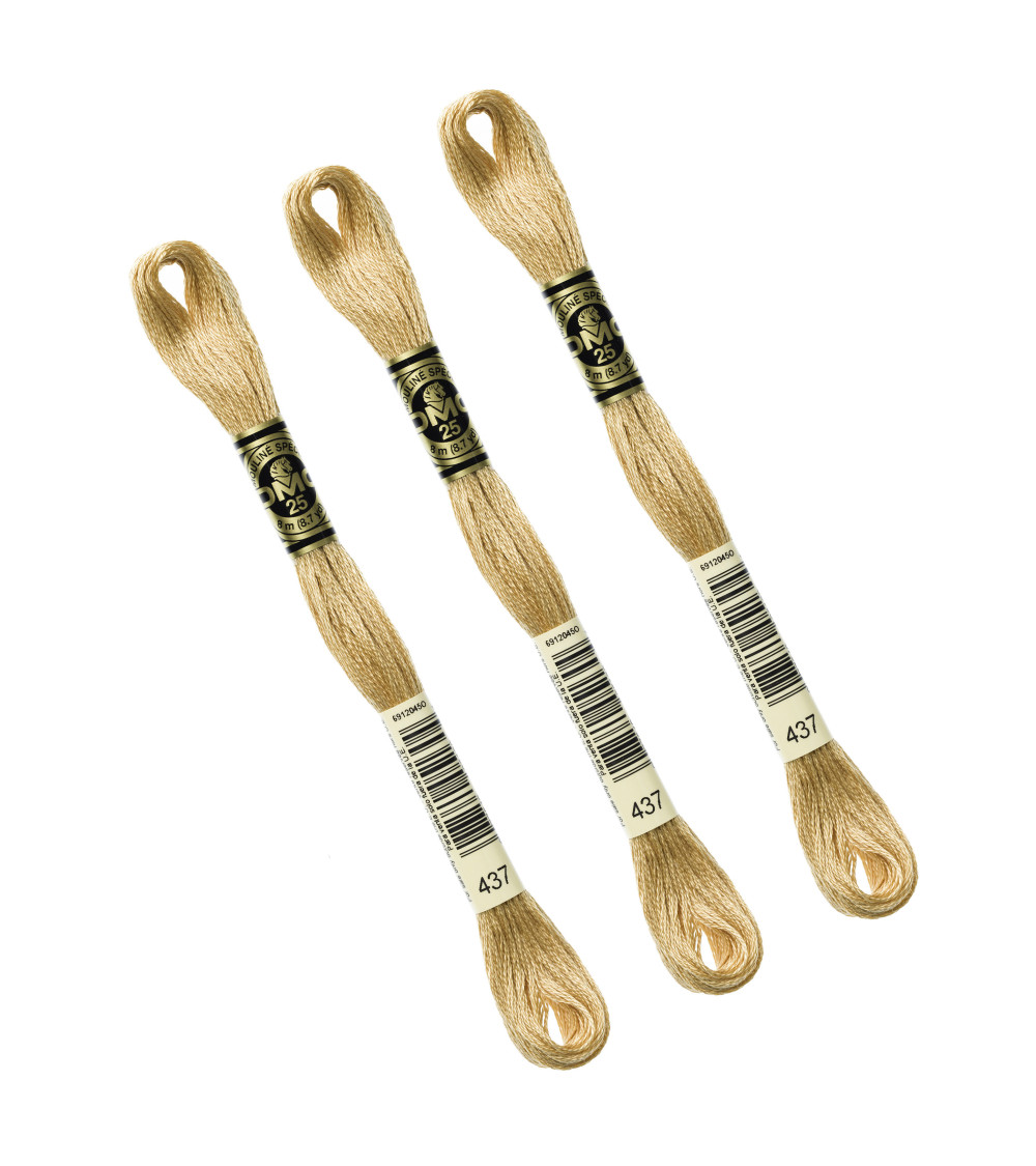 Set mit 3 Strängen 8 m DMC Mouliné-Stickgarn 117, 100 % Baumwolle, helles Ockergelb 437