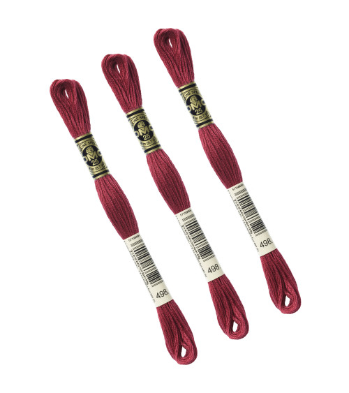 Set of 3 skeins 8m DMC Mouliné embroidery thread 117 100% cotton burgundy red 498