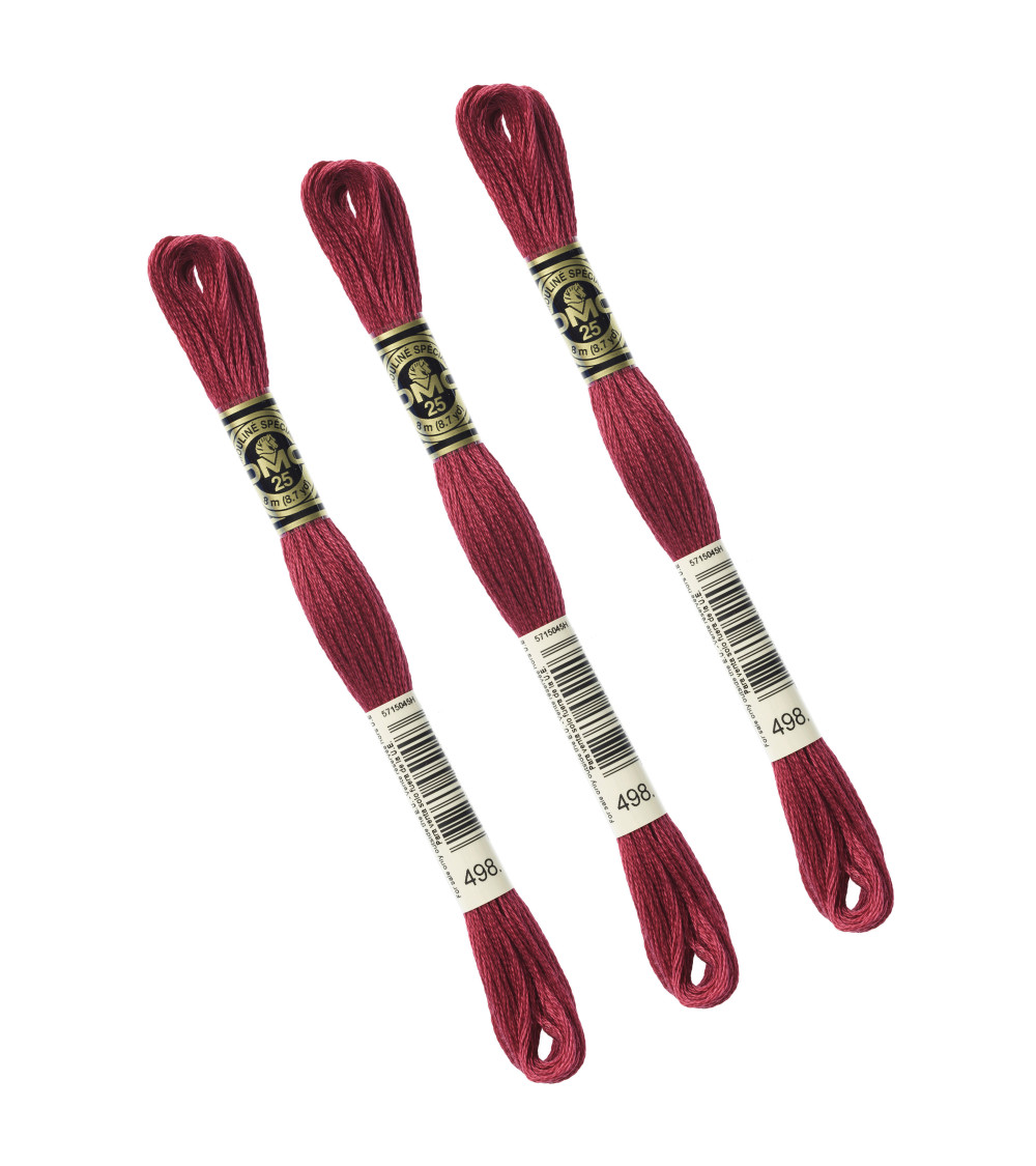 Set mit 3 Strängen 8 m DMC Mouliné-Stickgarn 117, 100 % Baumwolle, Burgunderrot 498