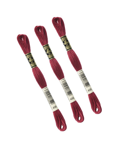 Set di 3 matassine da 8 m filo da ricamo DMC Mouliné 117 100% cotone rosso bordeaux 498