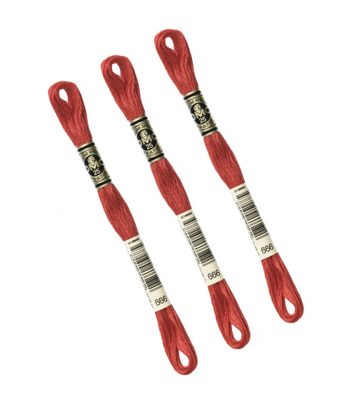 Set of 3 skeins 8m DMC Mouliné embroidery thread 117 100% cotton light red 666