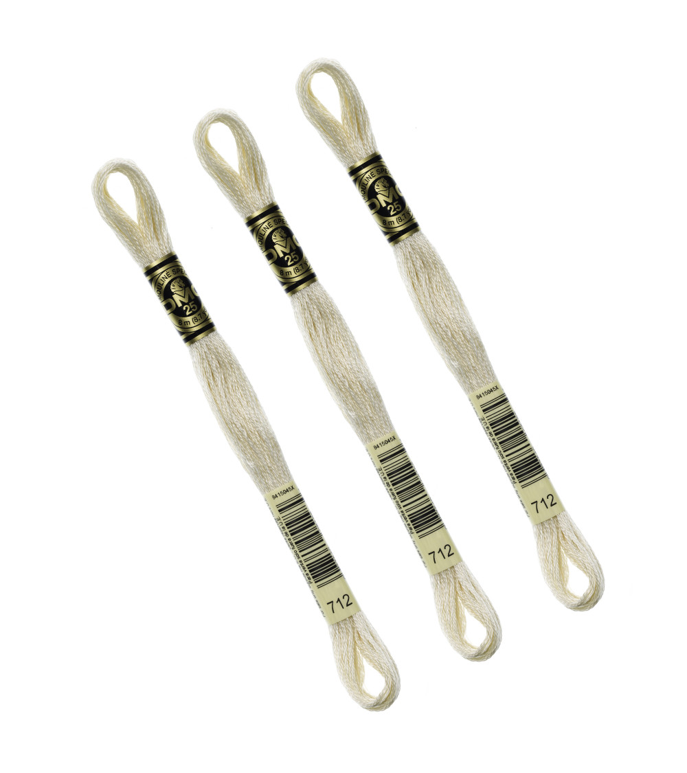 Set of 3 skeins 8m DMC Mouliné embroidery thread 117 100% ecru cotton 712