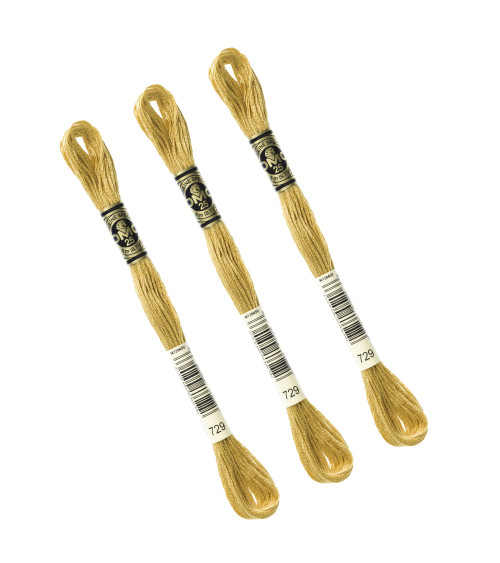 Set di 3 matassine da 8 m filo da ricamo DMC Mouliné 117 100% cotone giallo oro scuro 729