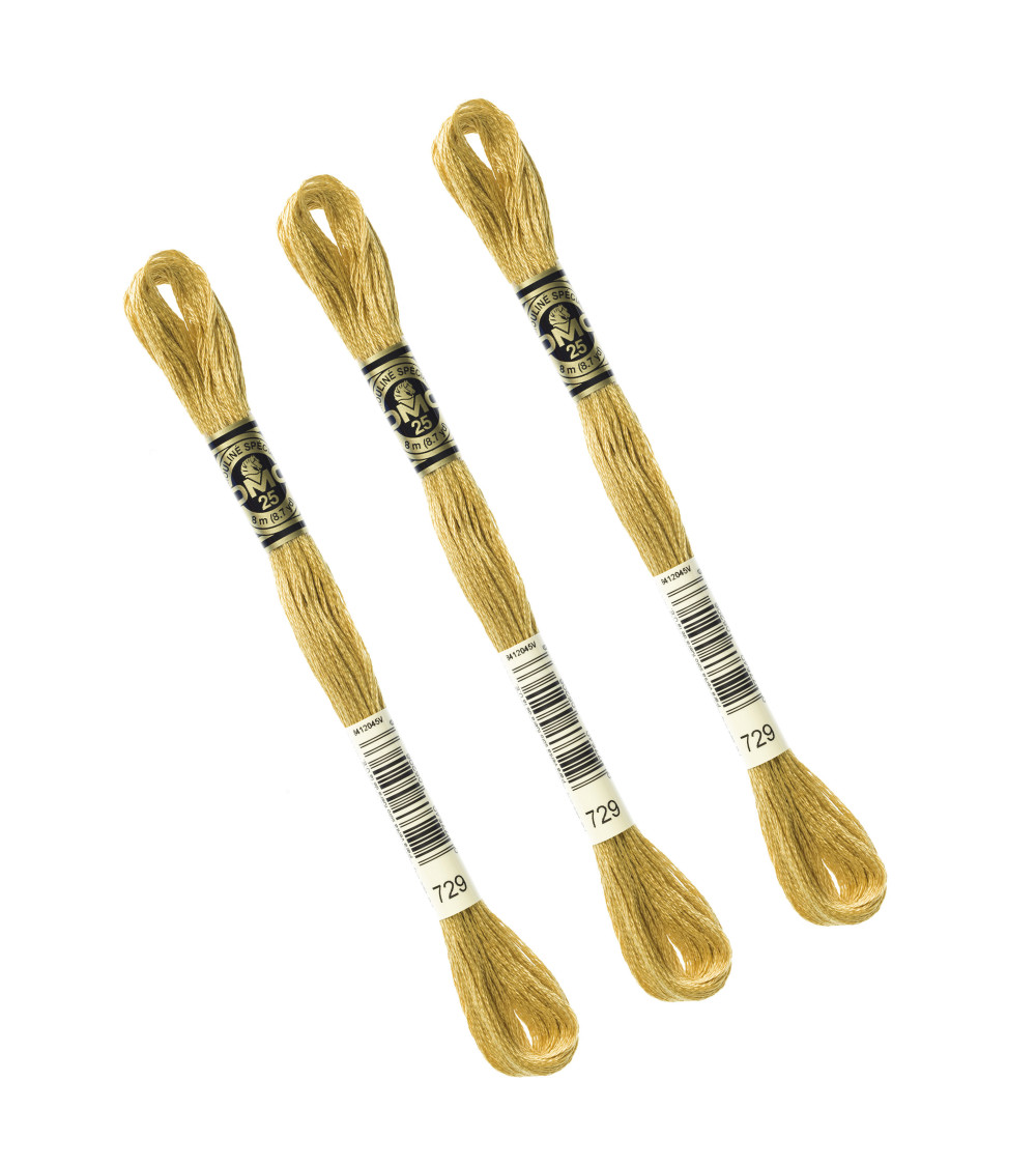 Set of 3 skeins 8m DMC Mouliné embroidery thread 117 100% cotton dark gold yellow 729