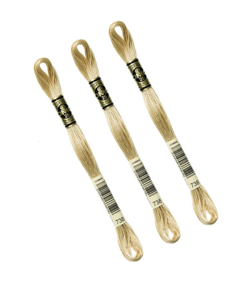 Set of 3 skeins 8m DMC Mouliné embroidery thread 117 100% cotton light gold yellow 738