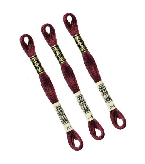 Set di 3 matassine da 8 m filo da ricamo DMC Mouliné 117 100% cotone rosso bordeaux 815