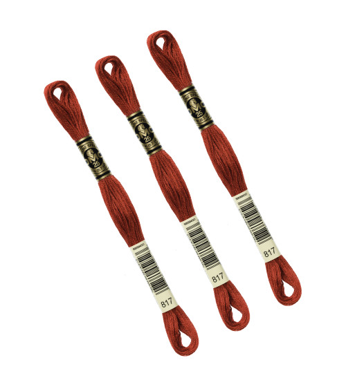 Set of 3 skeins 8m DMC Mouliné embroidery thread 117 100% cotton red 817