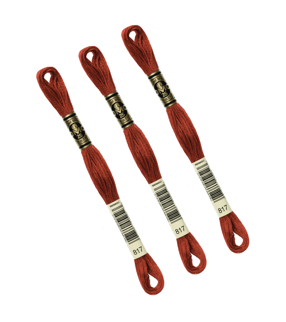 Set of 3 skeins 8m DMC Mouliné embroidery thread 117 100% cotton red 817