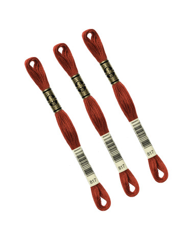 Set of 3 skeins 8m DMC Mouliné embroidery thread 117 100% cotton red 817