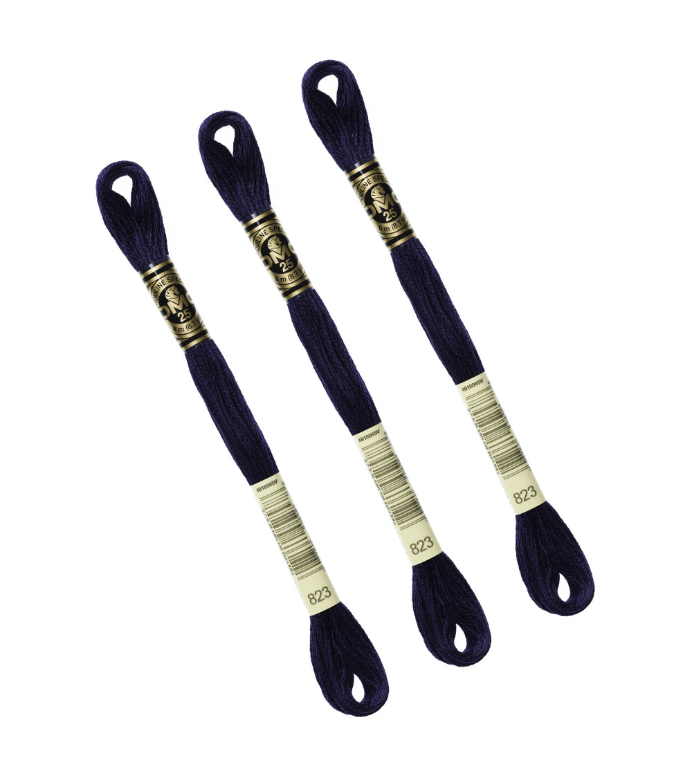 Set of 3 skeins 8m DMC Mouliné embroidery thread 117 100% cotton navy blue 823
