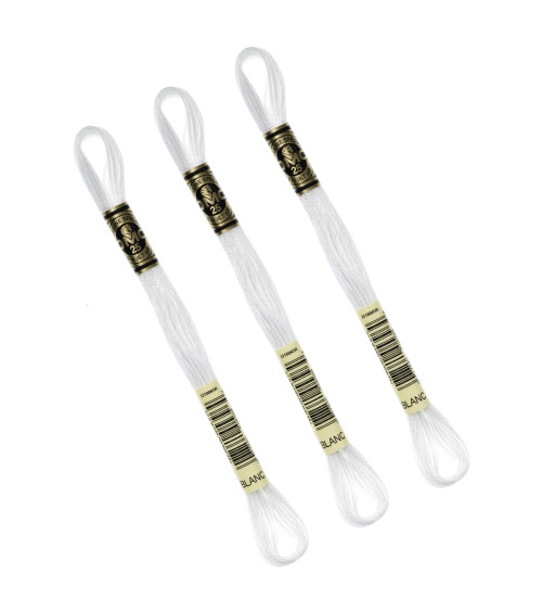 Set of 3 skeins 8m DMC Mouliné embroidery thread 117 100% white cotton