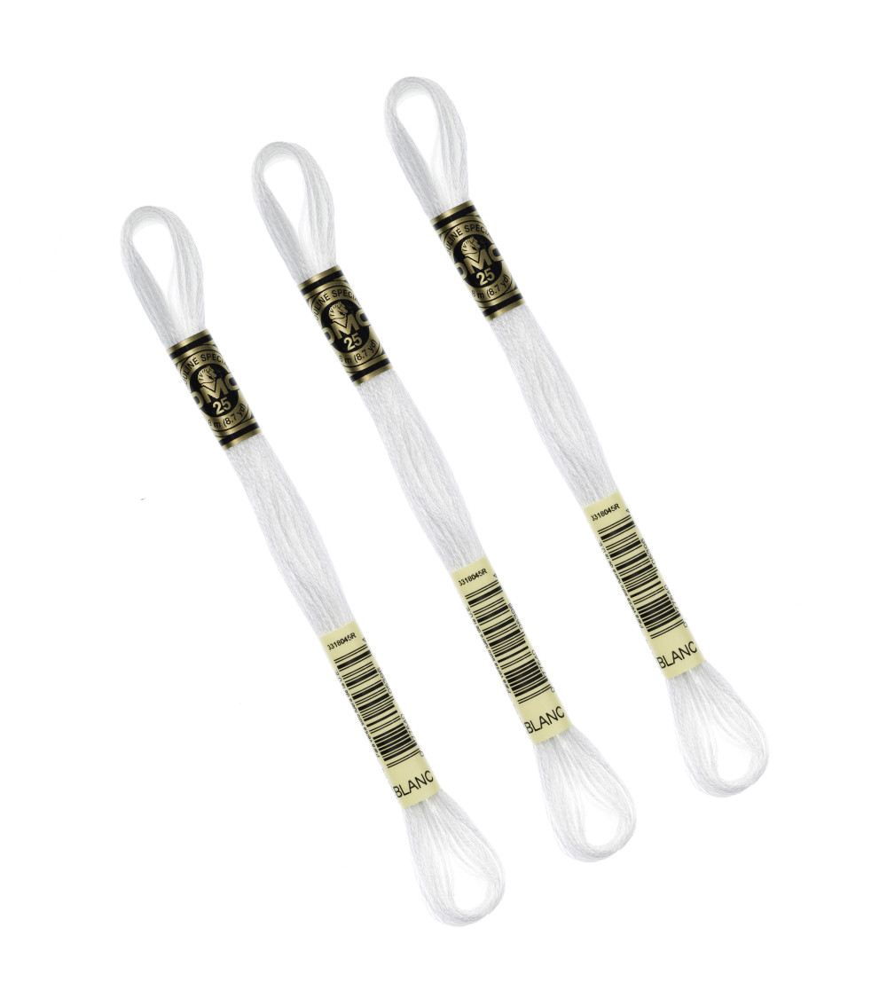 Set mit 3 Strängen 8 m DMC Mouliné-Stickgarn 117, 100 % weiße Baumwolle