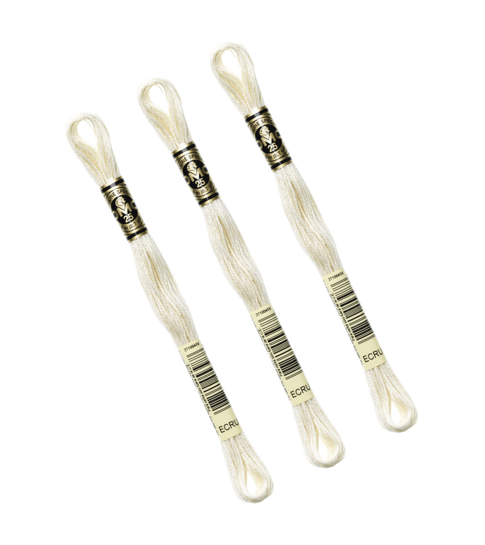 Set of 3 skeins 8m DMC Mouliné embroidery thread 117 100% ecru cotton