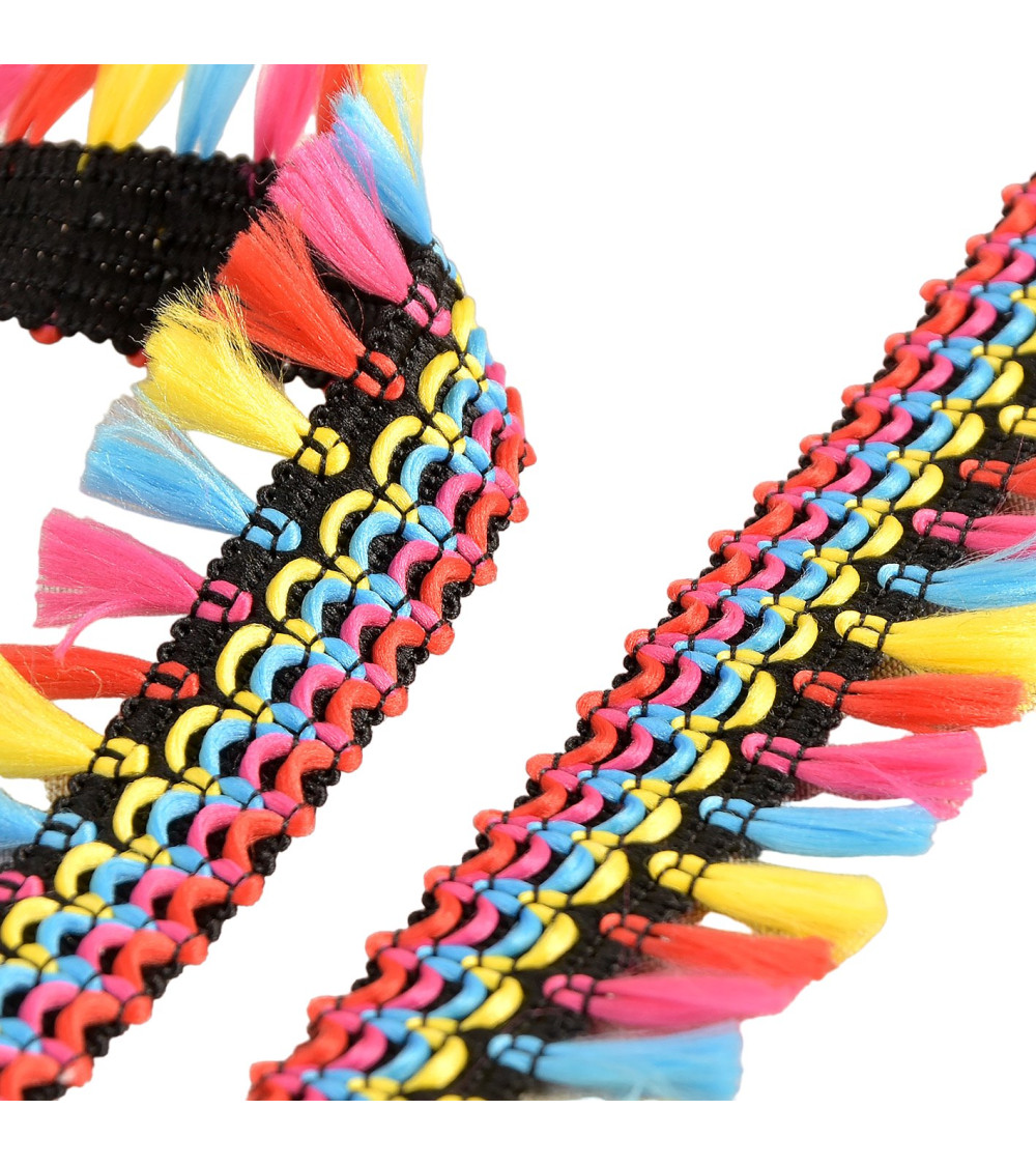 Spool 15m bright multi-colored pompom fringe 30mm