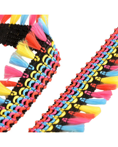 Bobine 15m frange pompons multicolore vif 30mm