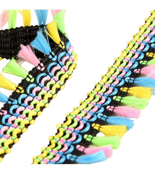 Bobine 15m frange pompons multicolore pastel 30mm