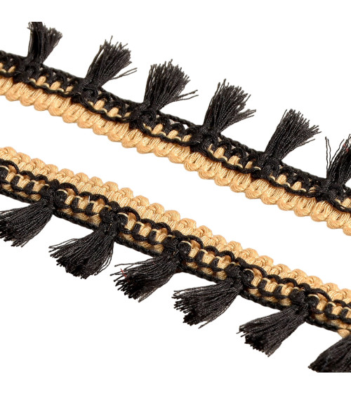 Spool of 20m two-tone black pompom fringe 25mm