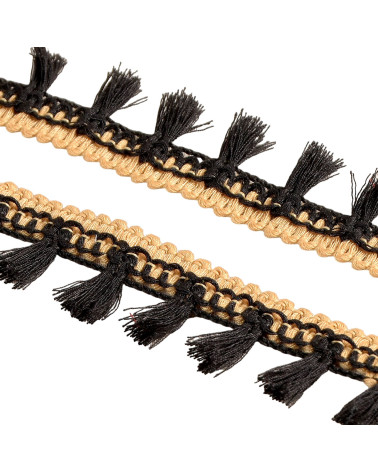 20m spool with two-tone black pompom fringe 25mm